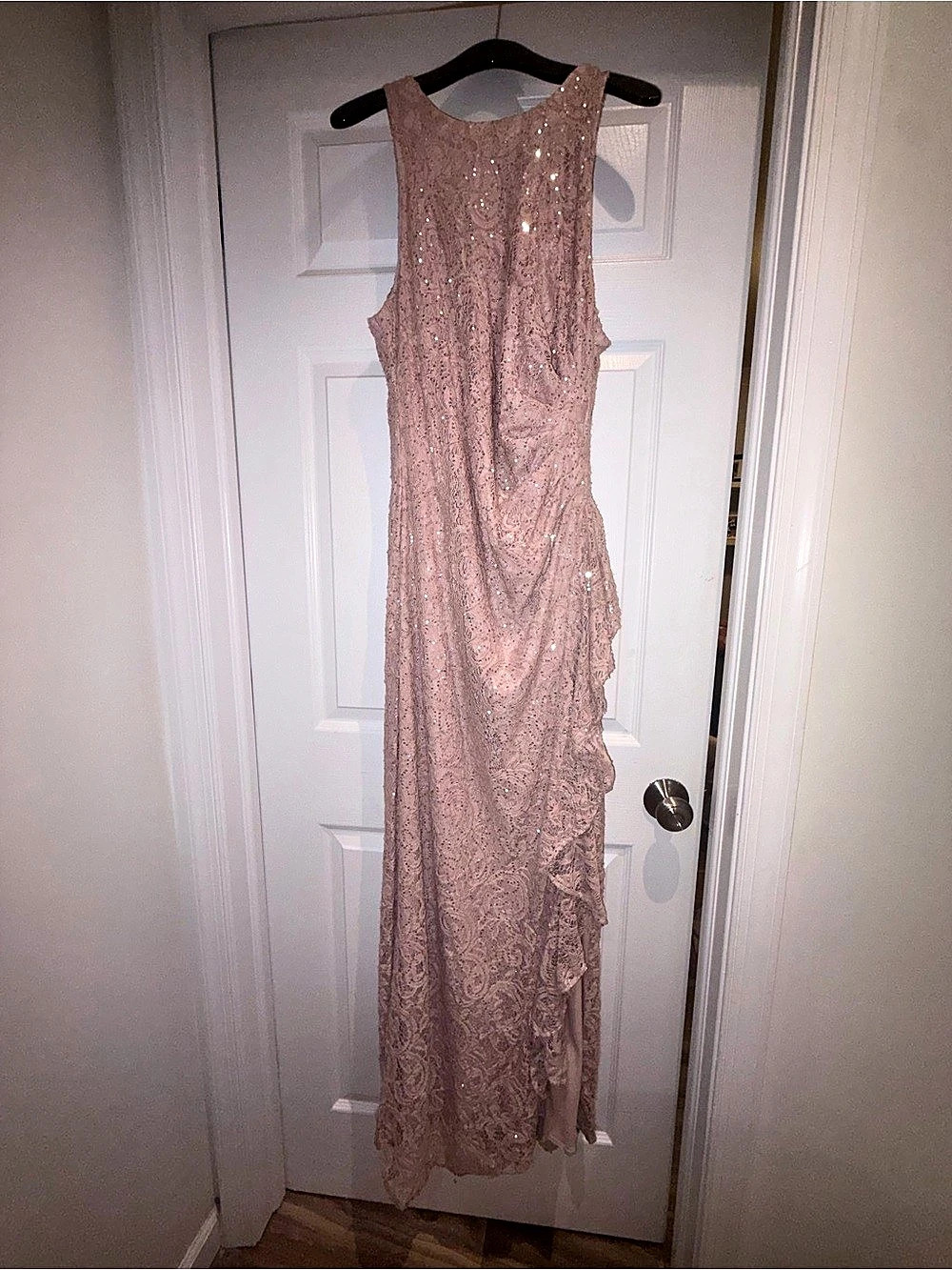 Alex Evenings Ruffle Sequin Lace Gown Maxi Dress in Pink